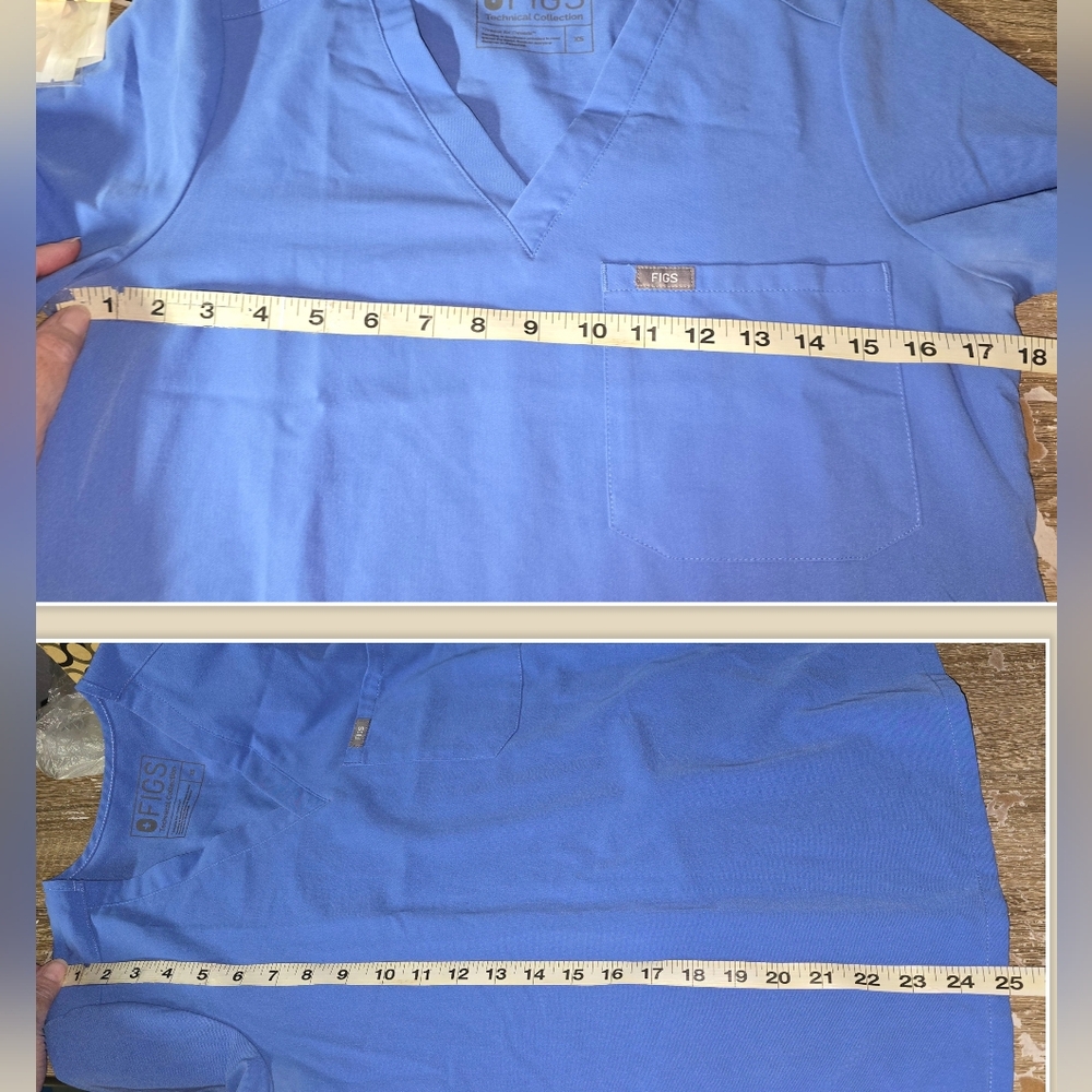FIGS Scrub Set Pocket Front Top + Straight Leg Pants Light Blue Women's XS - Picture 12 of 13